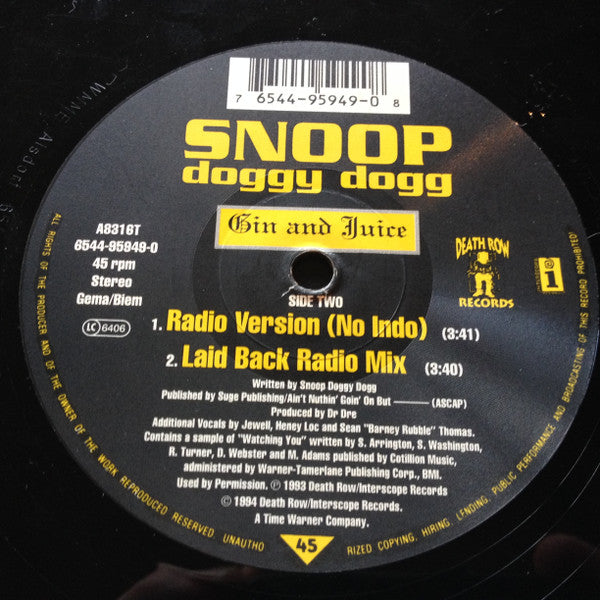 Snoop Dogg : Gin And Juice (12", Single)