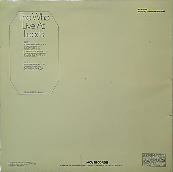 The Who : Live At Leeds (LP, Album, RE)