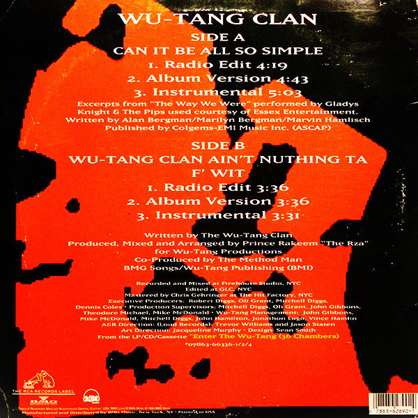 Wu-Tang Clan : Can It Be All So Simple / Wu-Tang Clan Ain't Nuthing Ta F' Wit (12")