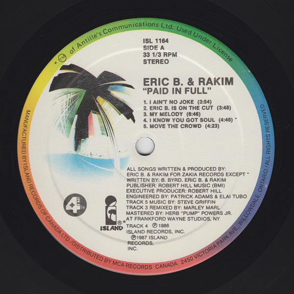 Eric B. & Rakim : Paid In Full (LP, Album)
