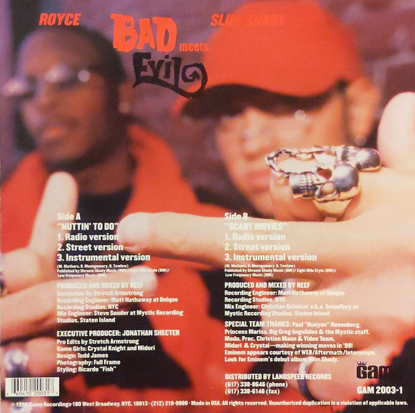 Bad Meets Evil Featuring Eminem aka Slim Shady And Royce Da 5'9" : Nuttin' To Do / Scary Movies (12")