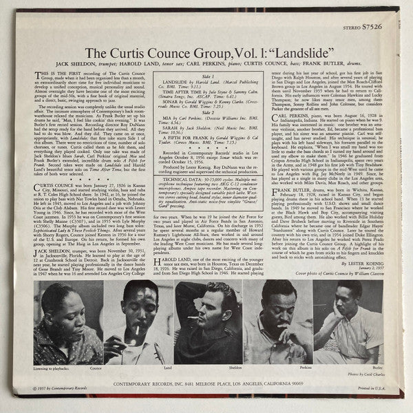 The Curtis Counce Group : Vol 1: Landslide (LP, Album, RE)
