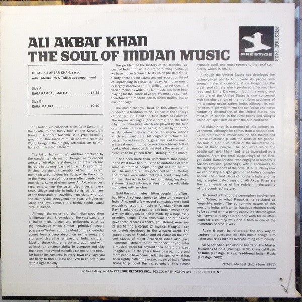 Ali Akbar Khan : The Soul Of Indian Music (LP, Album, Mono)
