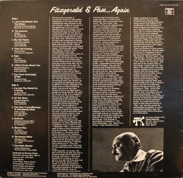 Ella Fitzgerald / Joe Pass : Fitzgerald & Pass...Again (LP, Album)