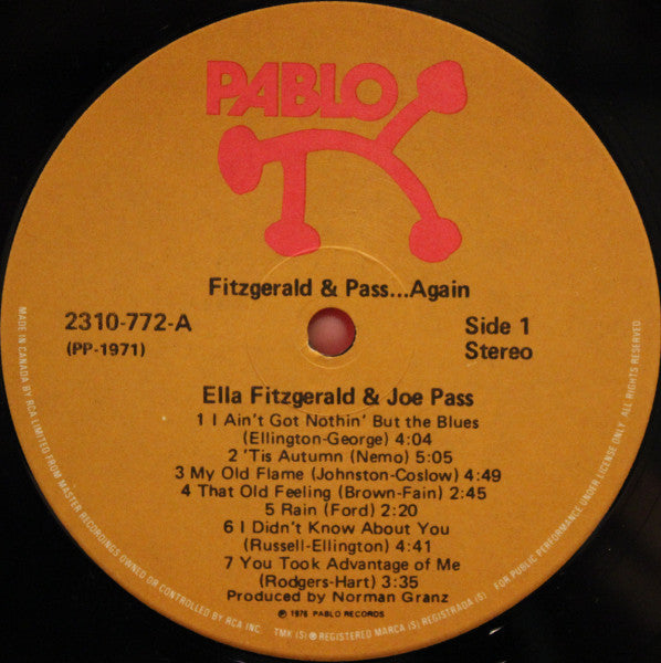 Ella Fitzgerald / Joe Pass : Fitzgerald & Pass...Again (LP, Album)