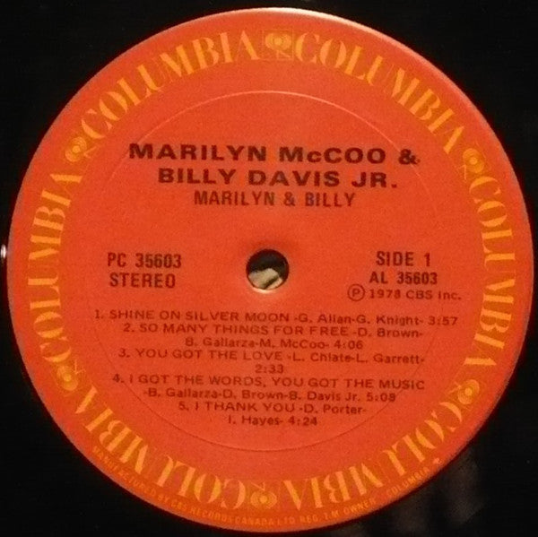 Marilyn McCoo & Billy Davis Jr. : Marilyn & Billy (LP, Album)