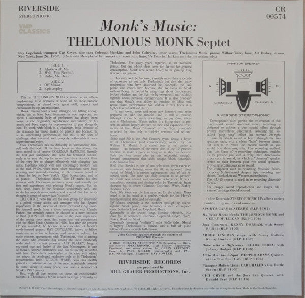 Thelonious Monk Septet : Monk's Music (LP, Album, Club, RE, 180)