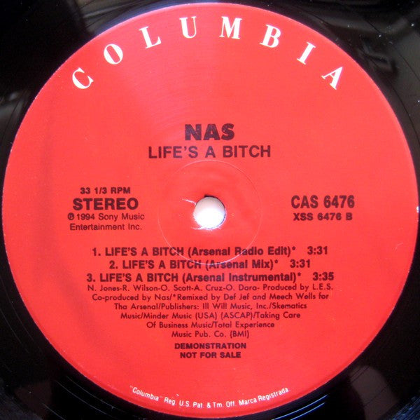 Nas : Life's A Bitch (12", Promo)