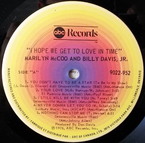 Marilyn McCoo & Billy Davis Jr. : I Hope We Get To Love In Time (LP, Album)