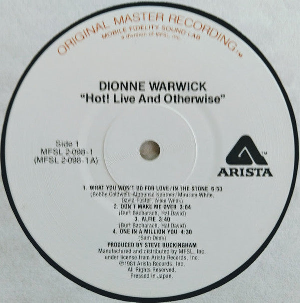 Dionne Warwick : Hot! Live And Otherwise (2xLP, Album, Gat)
