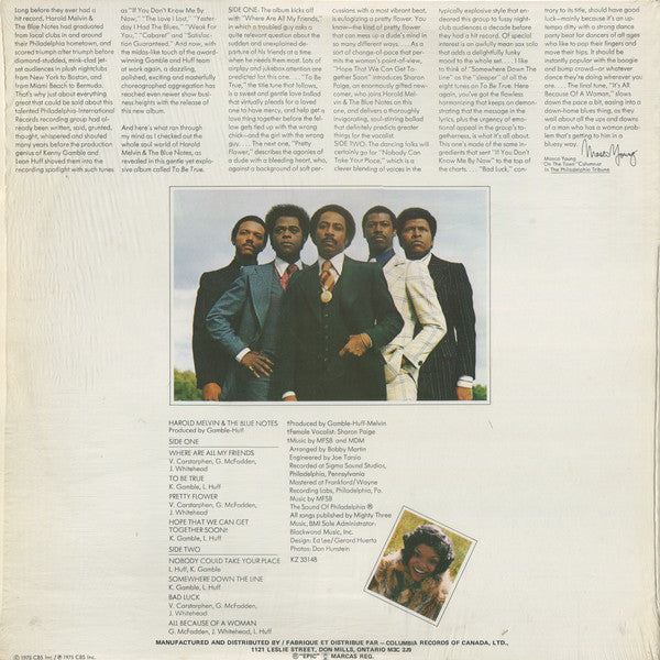Harold Melvin And The Blue Notes Featuring Teddy Pendergrass : To Be True (LP, Album)