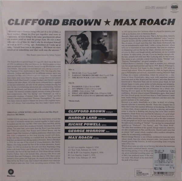 Clifford Brown And Max Roach : Clifford Brown & Max Roach (LP, Album, RE, 180)