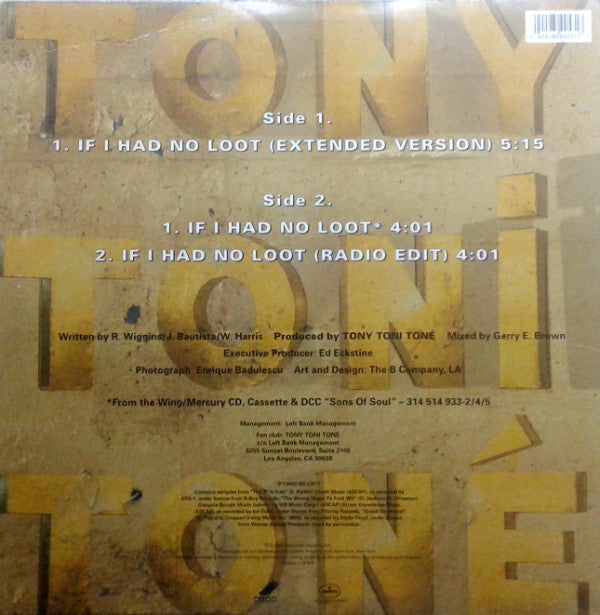 Tony! Toni! Toné! : If I Had No Loot (12", Single)
