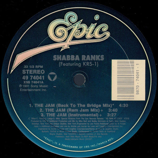 Shabba Ranks Featuring KRS-One : The Jam (12")