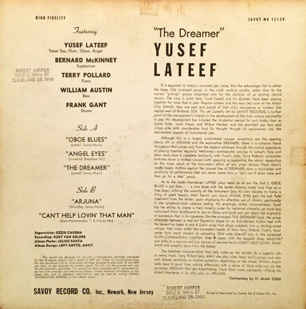 Yusef Lateef And His Jazz Quintet* : The Dreamer (LP, Album, Mono)