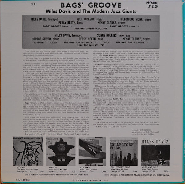 Miles Davis : Bags Groove (LP, Album, Mono, RE)