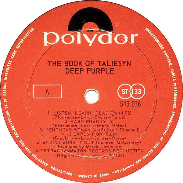 Deep Purple : The Book Of Taliesyn (LP, Album)