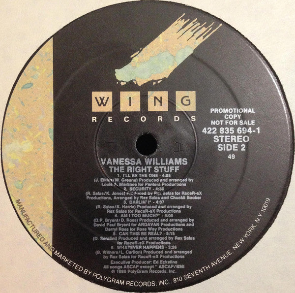 Vanessa Williams : The Right Stuff (LP, Album, Promo)