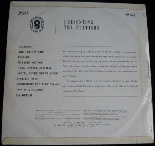 The Platters : Presenting The Platters (LP, Comp)