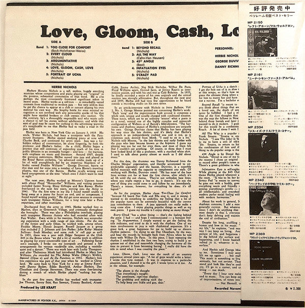 Herbie Nichols Trio : Love, Gloom, Cash, Love (LP, Album, Mono)