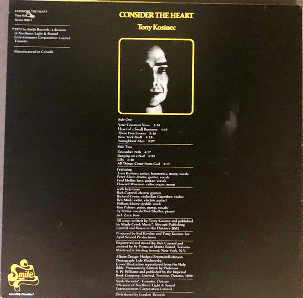 Tony Kosinec : Consider The Heart (LP, Album)
