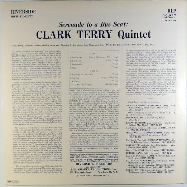 Clark Terry Quintet : Serenade To A Bus Seat (LP, Album, Mono, RE)