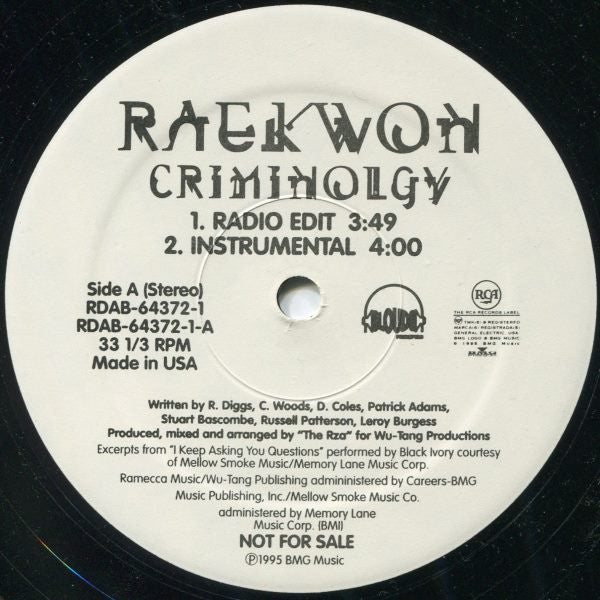 Raekwon Featuring Tony Starks, Ghostface Killah : Criminology (12", Promo)