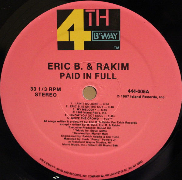Eric B. & Rakim : Paid In Full (LP, Album, RE)