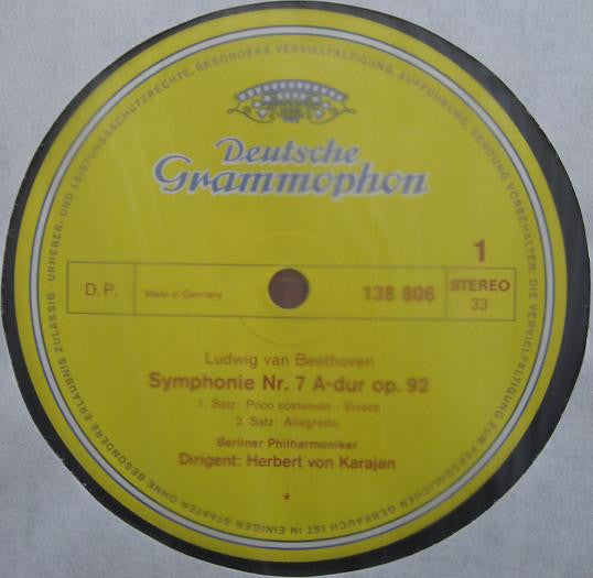 Ludwig Van Beethoven, Berliner Philharmoniker ∙ Herbert von Karajan : Symphonie Nr. 7 (LP, RP)