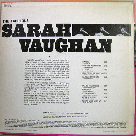 Sarah Vaughan : The Fabulous Sarah Vaughan (LP, Mono)
