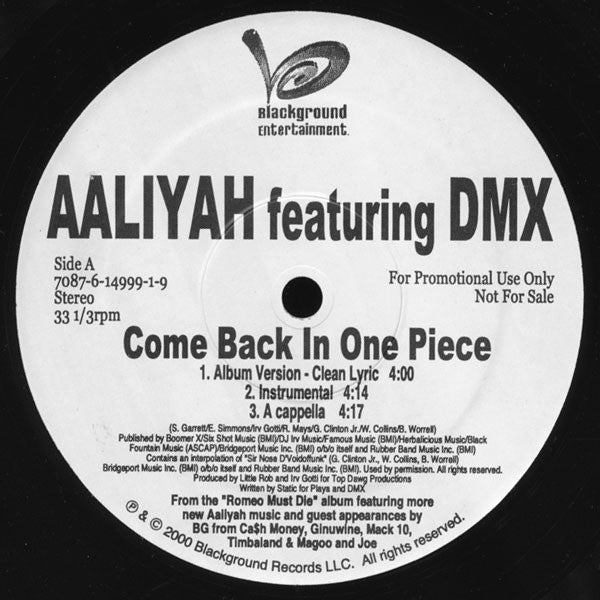 Aaliyah : Come Back In One Piece (12", Promo)