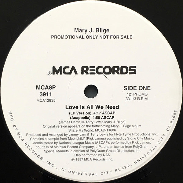 Mary J. Blige : Love Is All We Need (12", Promo)