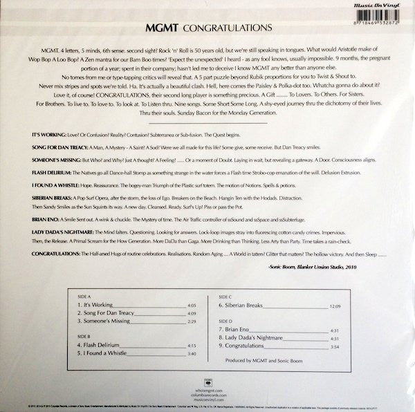 MGMT : Congratulations (2xLP, Album, RE, 180)