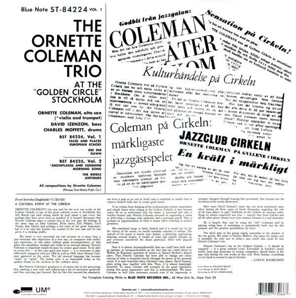 The Ornette Coleman Trio : At The "Golden Circle" Stockholm Volume One (LP, Album, RE, RM)