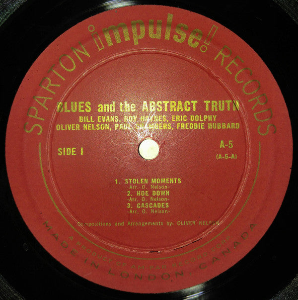 Bill Evans / Roy Haynes / Eric Dolphy / Oliver Nelson / Paul Chambers (3) / Freddie Hubbard : The Blues And The Abstract Truth (LP, Album, Mono, Dee)