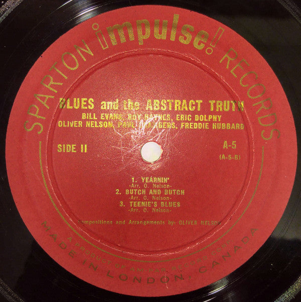 Bill Evans / Roy Haynes / Eric Dolphy / Oliver Nelson / Paul Chambers (3) / Freddie Hubbard : The Blues And The Abstract Truth (LP, Album, Mono, Dee)