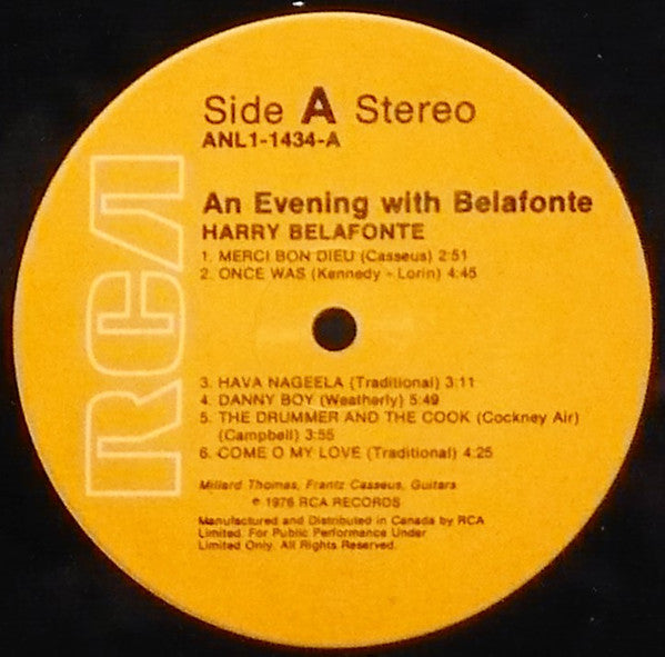 Harry Belafonte : An Evening With Belafonte (LP, Album, RP)