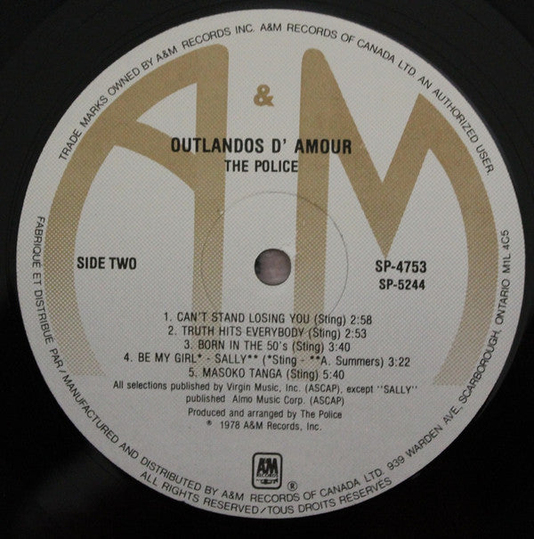 The Police : Outlandos D'Amour (LP, Album, Par)