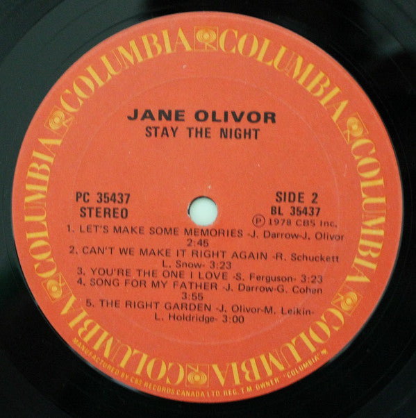 Jane Olivor : Stay The Night (LP, Album)