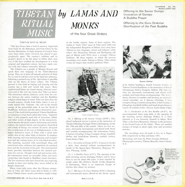 Tibetan Monks : Tibetan Ritual Music (LP)
