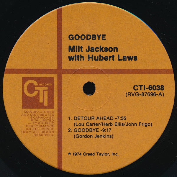 Milt Jackson With Hubert Laws : Goodbye (LP, Album, RE)