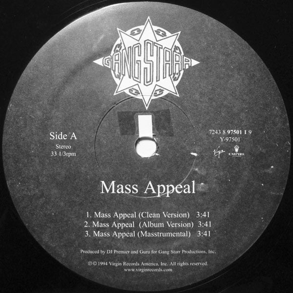 Gang Starr : Mass Appeal (12", RE)