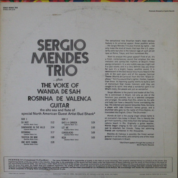 The Sérgio Mendes Trio : So Nice (LP, Album, RE)