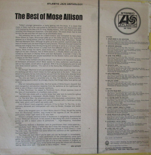 Mose Allison : The Best Of Mose Allison (LP, Comp)