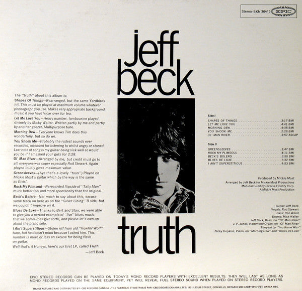 Jeff Beck : Truth (LP, Album, RE)