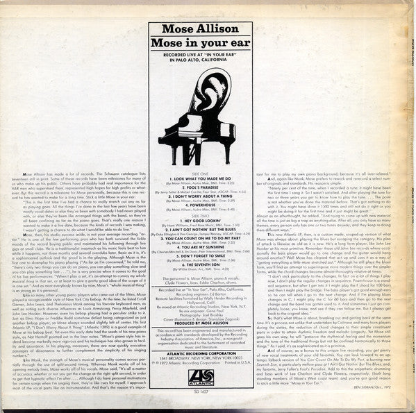 Mose Allison : Mose In Your Ear (LP, Album, Pre)