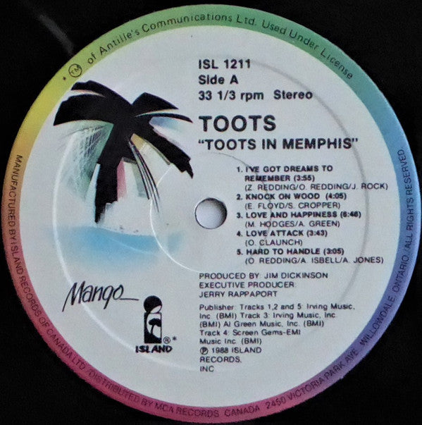 Toots Hibbert : Toots In Memphis (LP, Album)