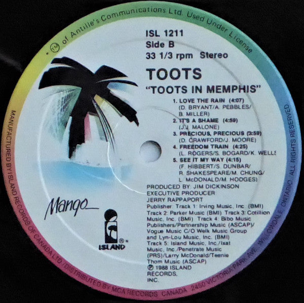 Toots Hibbert : Toots In Memphis (LP, Album)