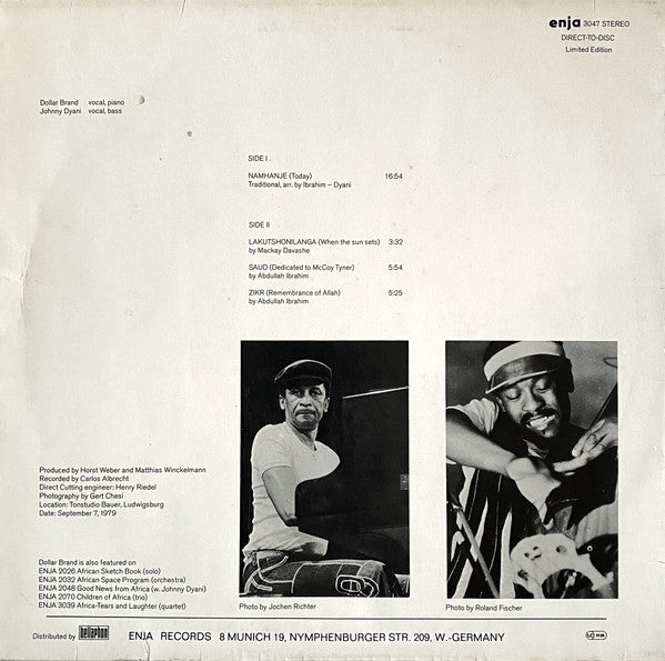 Abdullah Ibrahim / Dollar Brand - Johnny Dyani : Echoes From Africa (LP, Album, Ltd, Dir)