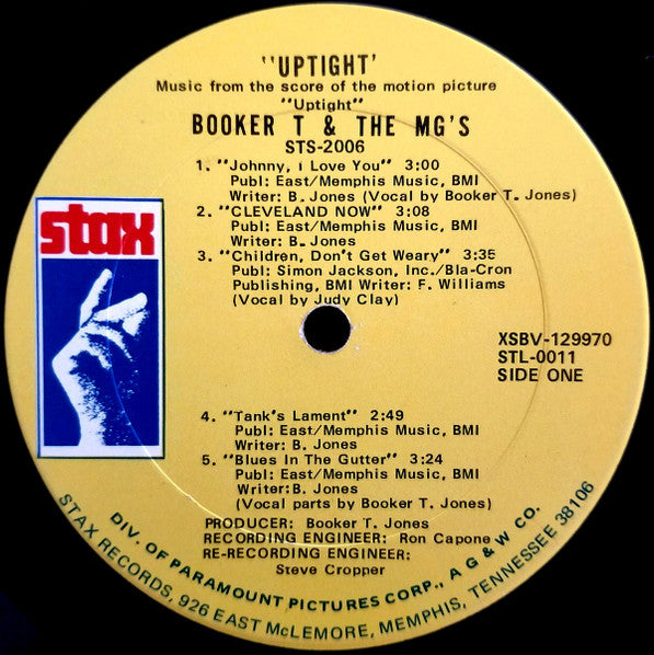 Booker T & The MG's : Up Tight (Music From The Score Of The Motion Picture) (LP, Album, Ter)